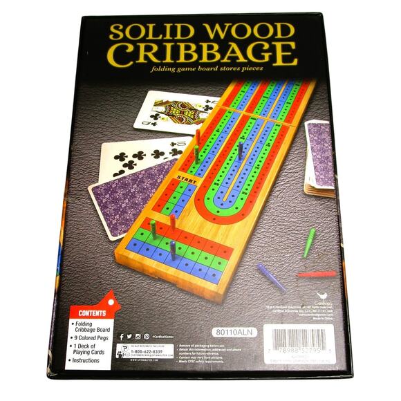 Cardinal Cribbage Classic Game Solid Wood Folding Board Deck of Playing Cards - Picture 2 of 2
